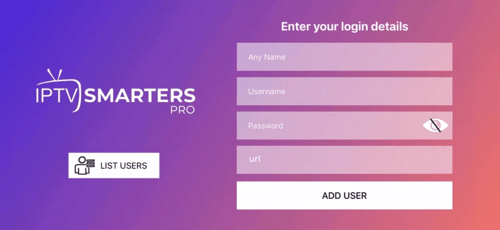 Android Setup Guide — Smarters login screen