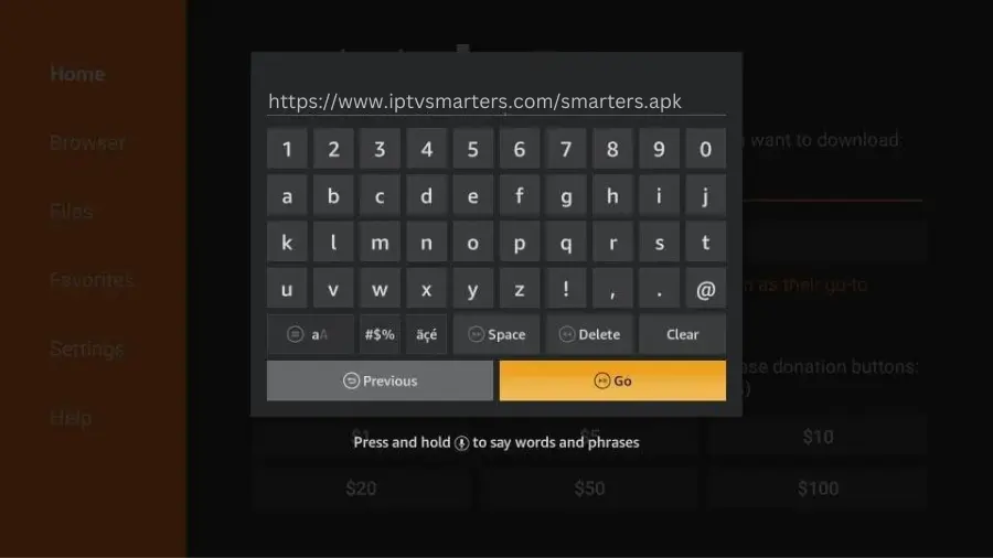 Enter APK URL in Downloader