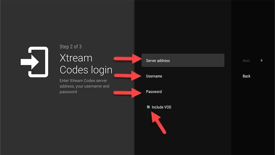 Enter Xtream credentials